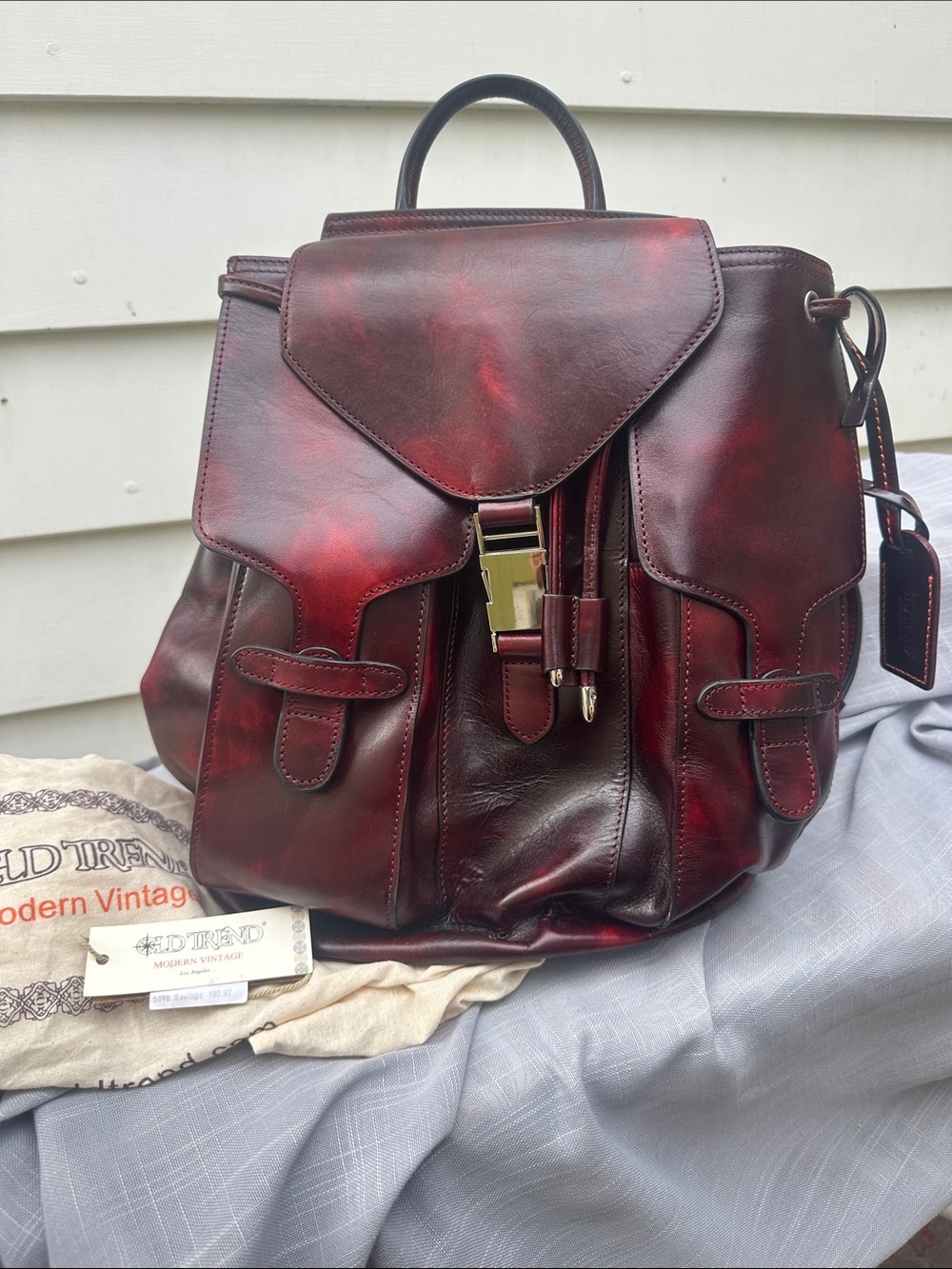 Old Trend Modern Vintage Distressed Burgundy Leather Backpack